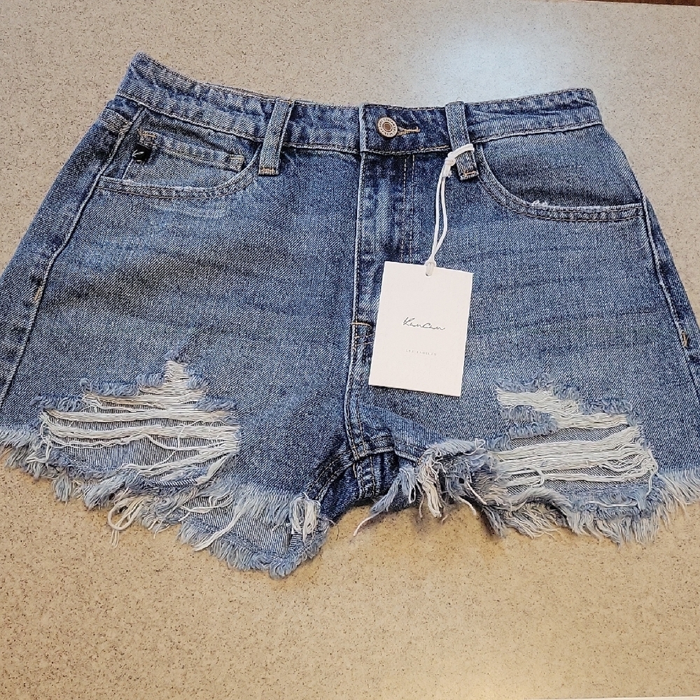 KanCan Distressed Raw Fringe Hem Denim Shorts Size 26 Cotton Casual